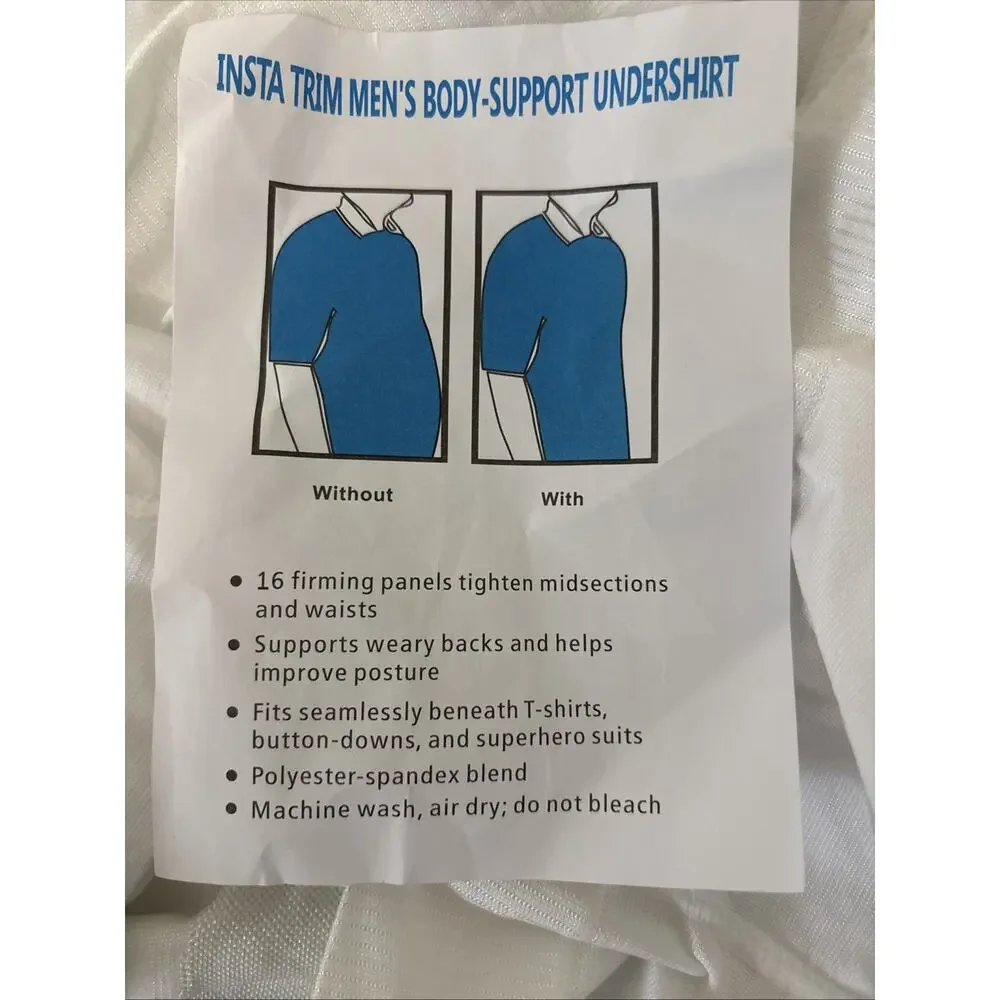 Insta Trim Men’s Body-Support Undershirt Size XXL Slimming Panels White